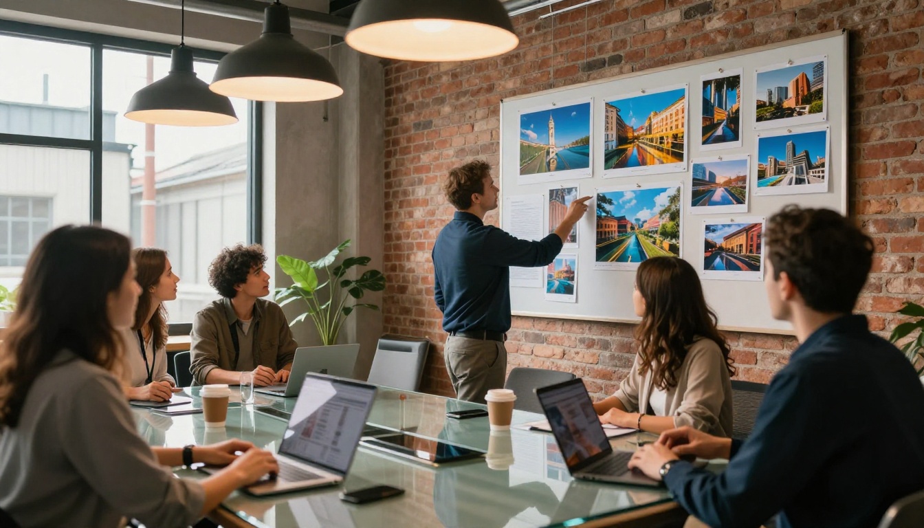 Advertising agency team reviewing AI video content