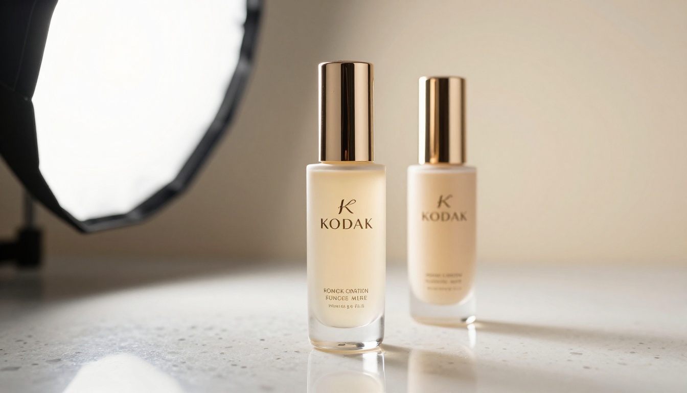 Luxury skincare product hero shot on white quartz surface