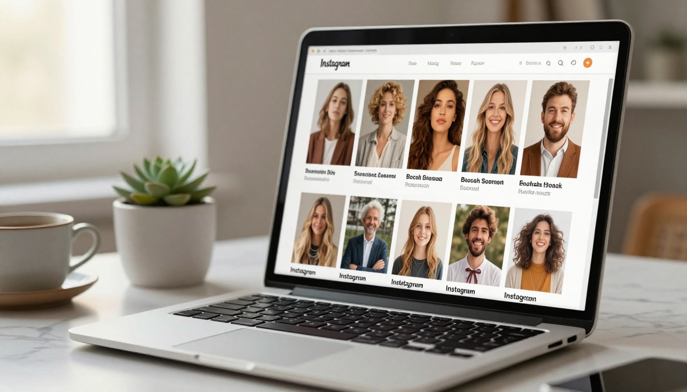 Brand social media grid displayed on laptop screen