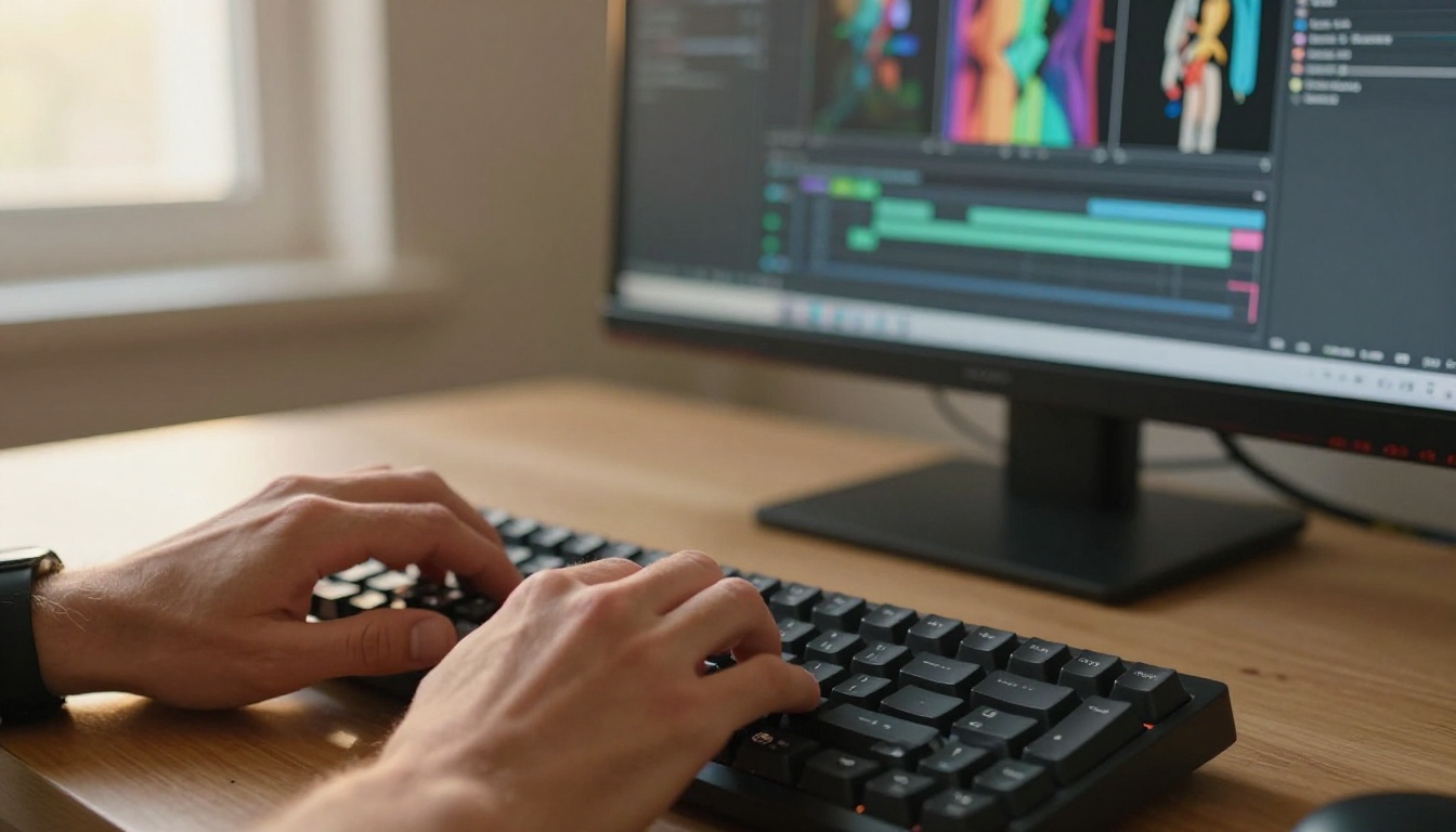 Content creator typing prompts for AI video generation