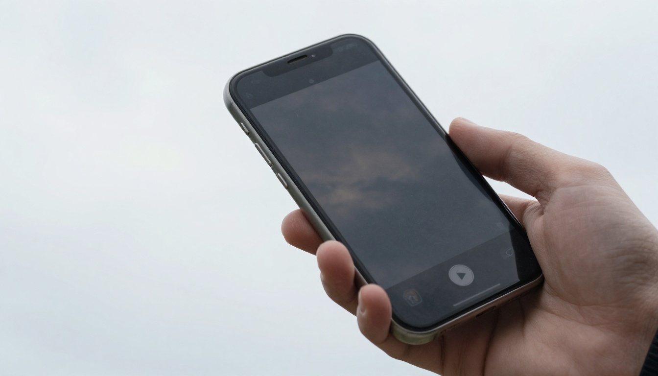 Smartphone held up against sky showing completed AI video Smartphone held up against sky showing completed AI video