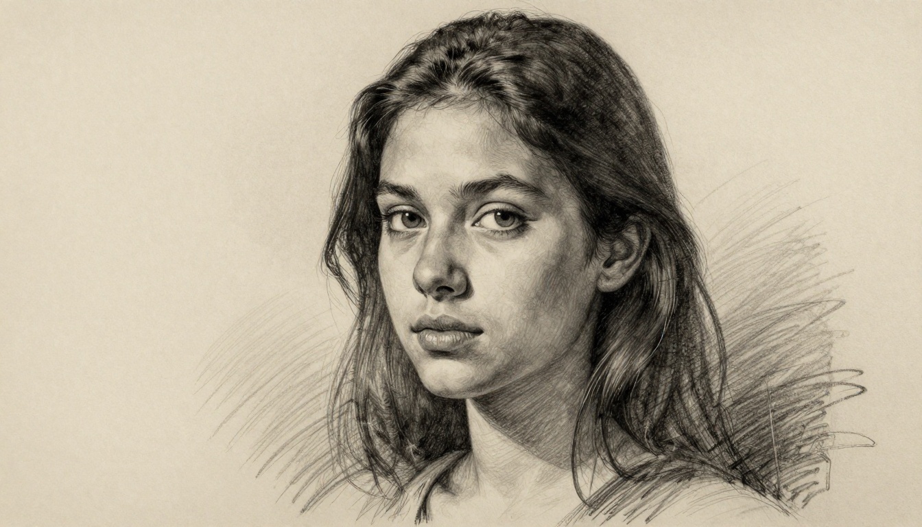 Beautiful AI-generated portrait in graphite pencil sketch style