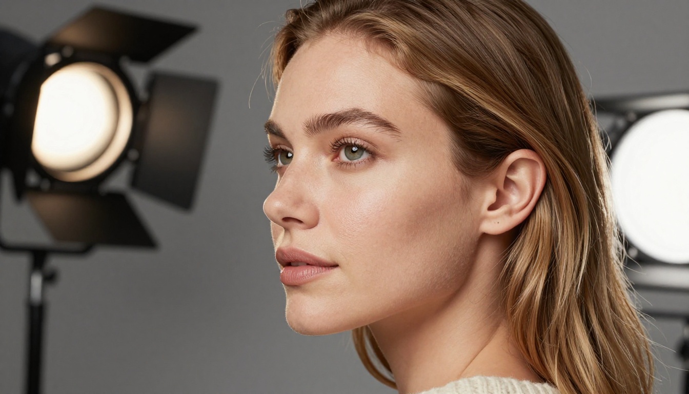 Studio close-up portrait with natural skin detail