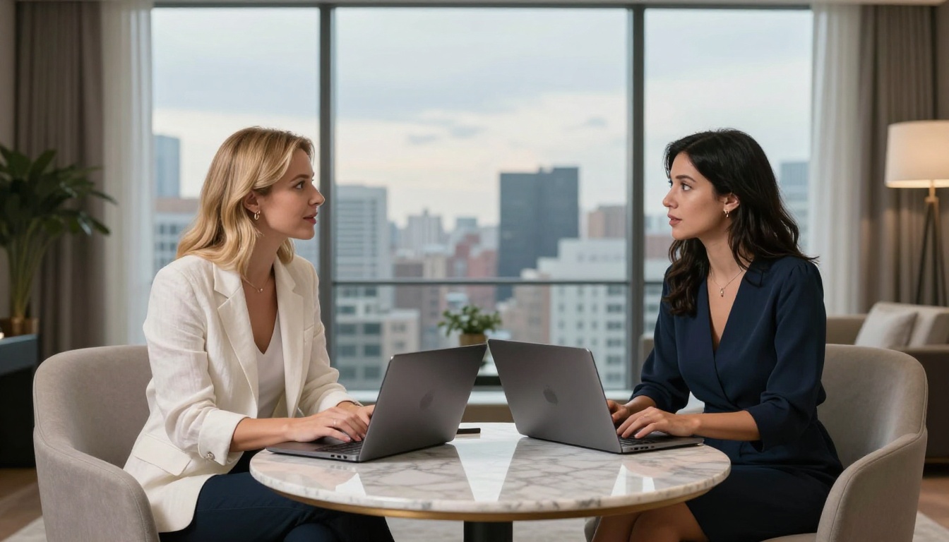 Two content creators collaborating in a modern creative space