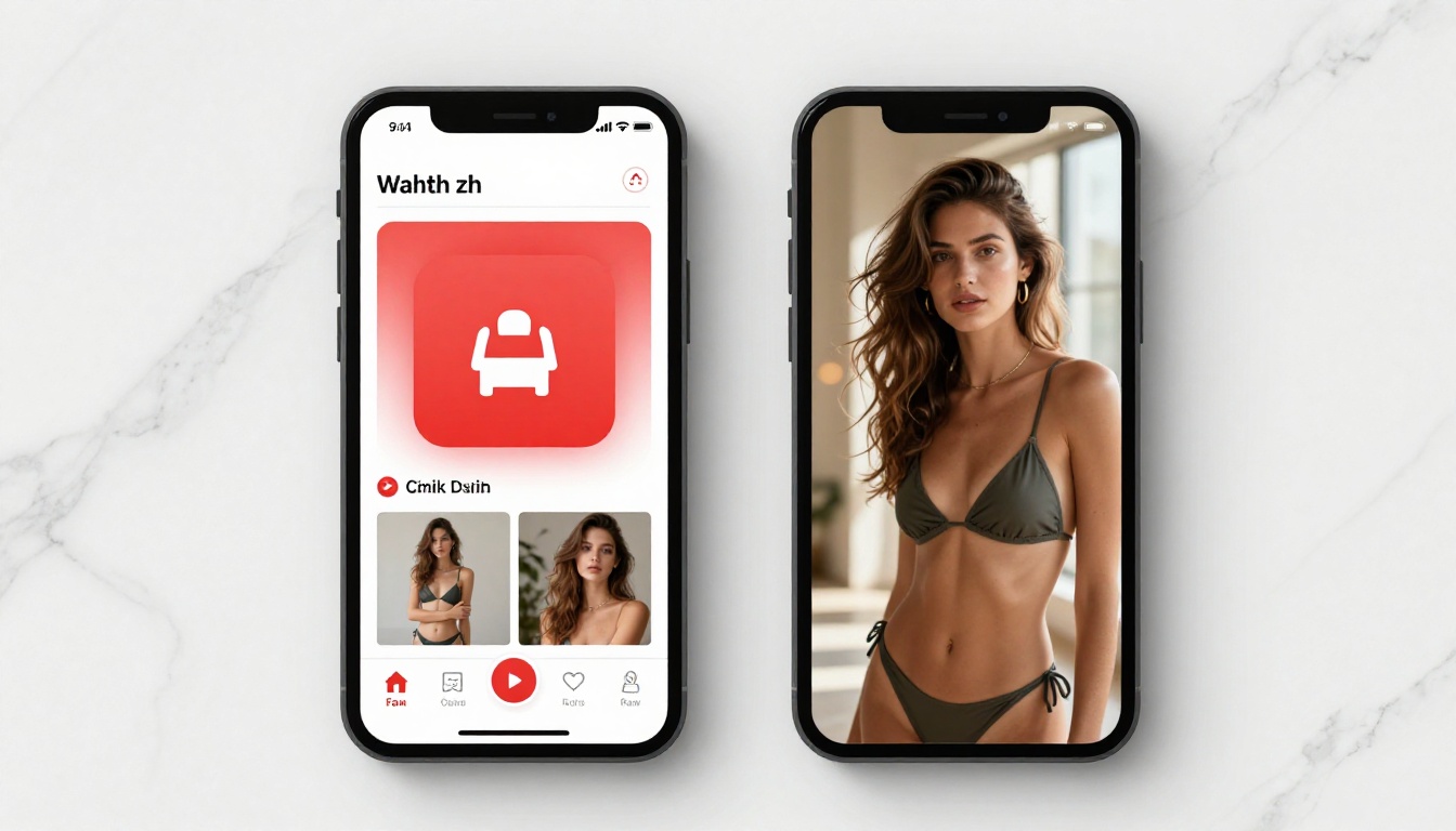 Two smartphones: left showing censored AI image block, right showing successful glamour photo generation