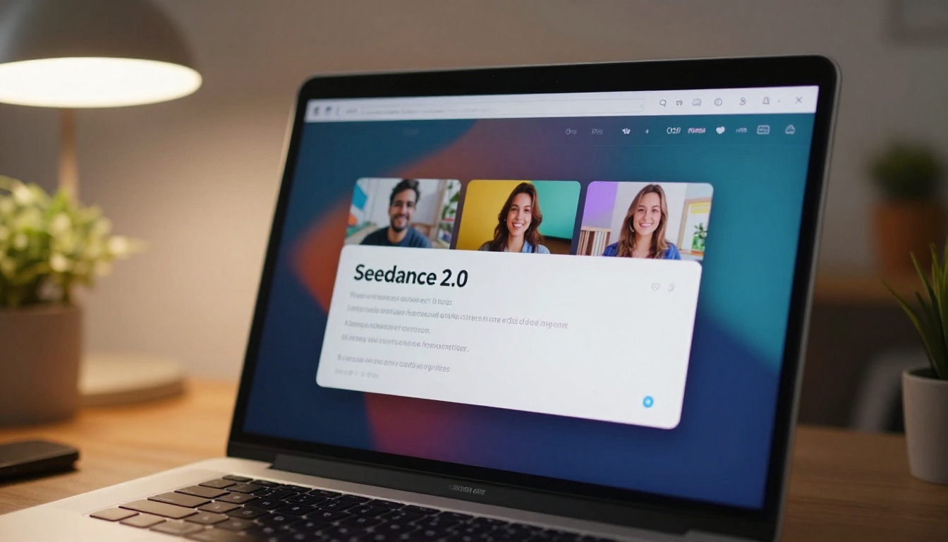 Seedance 2.0 AI interface on laptop screen Seedance 2.0 AI interface on laptop screen