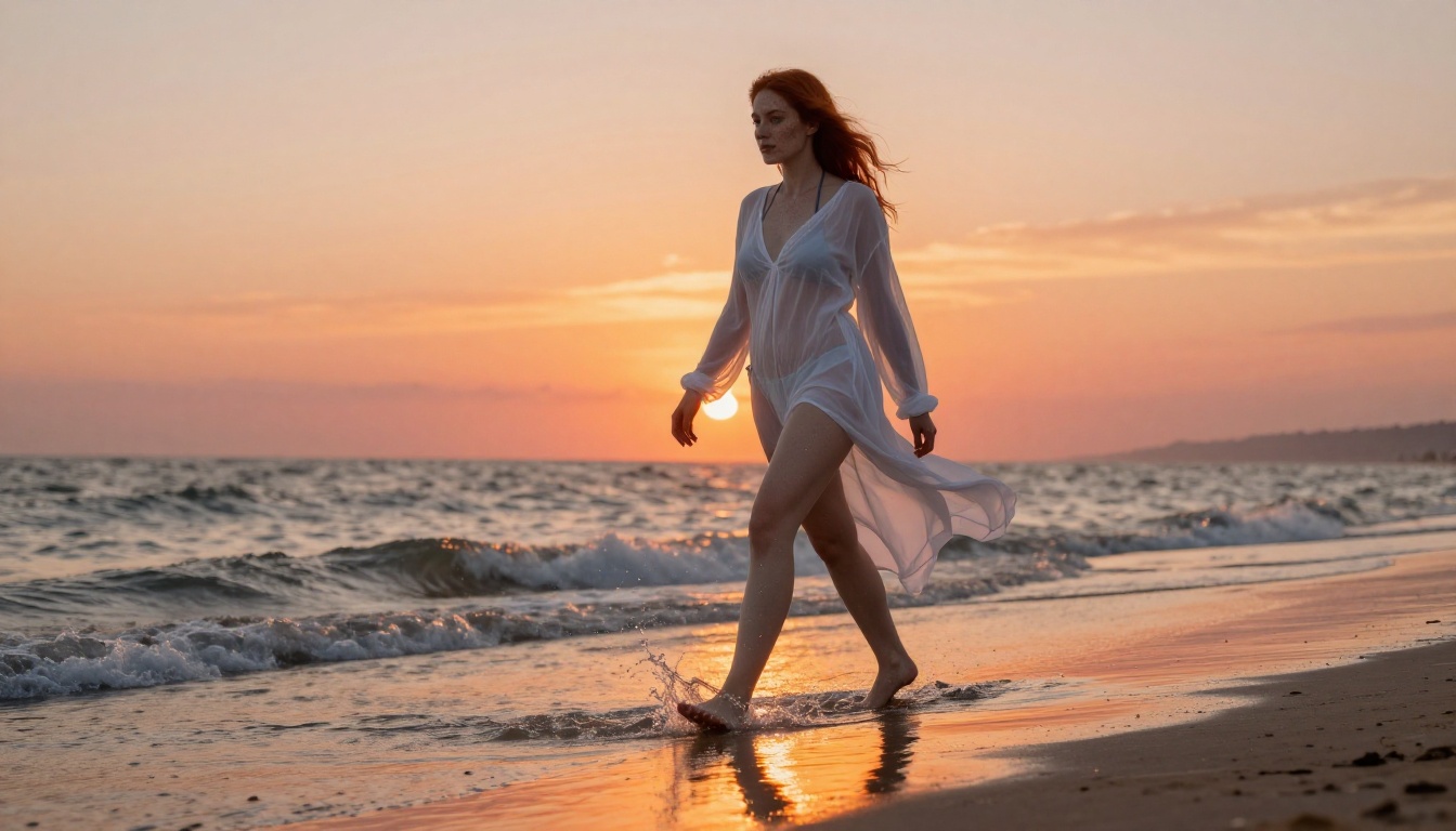 Beach sunset action shot with warm light