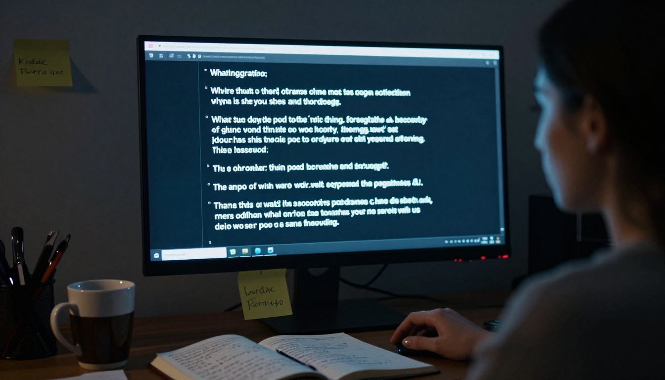 AI conversation interface glowing on a monitor late at night