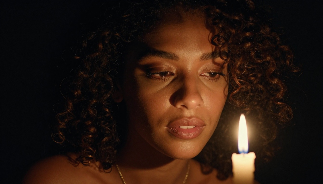 Intimate candlelit portrait with dramatic chiaroscuro lighting