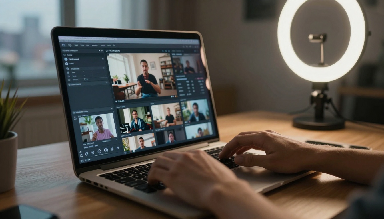 AI video generation interface on laptop AI video generation interface on laptop