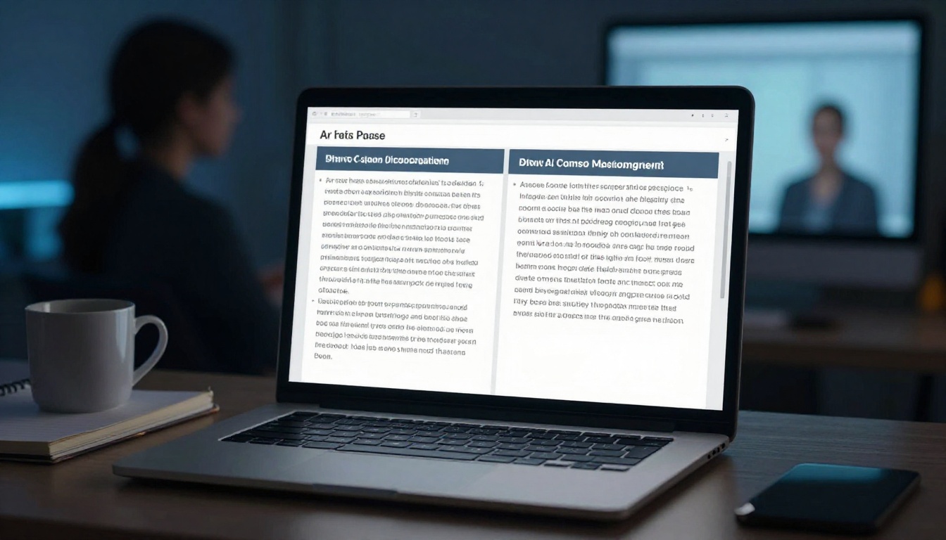 Laptop screen showing AI text comparison in a dark moody room Laptop screen showing AI text comparison in a dark moody room