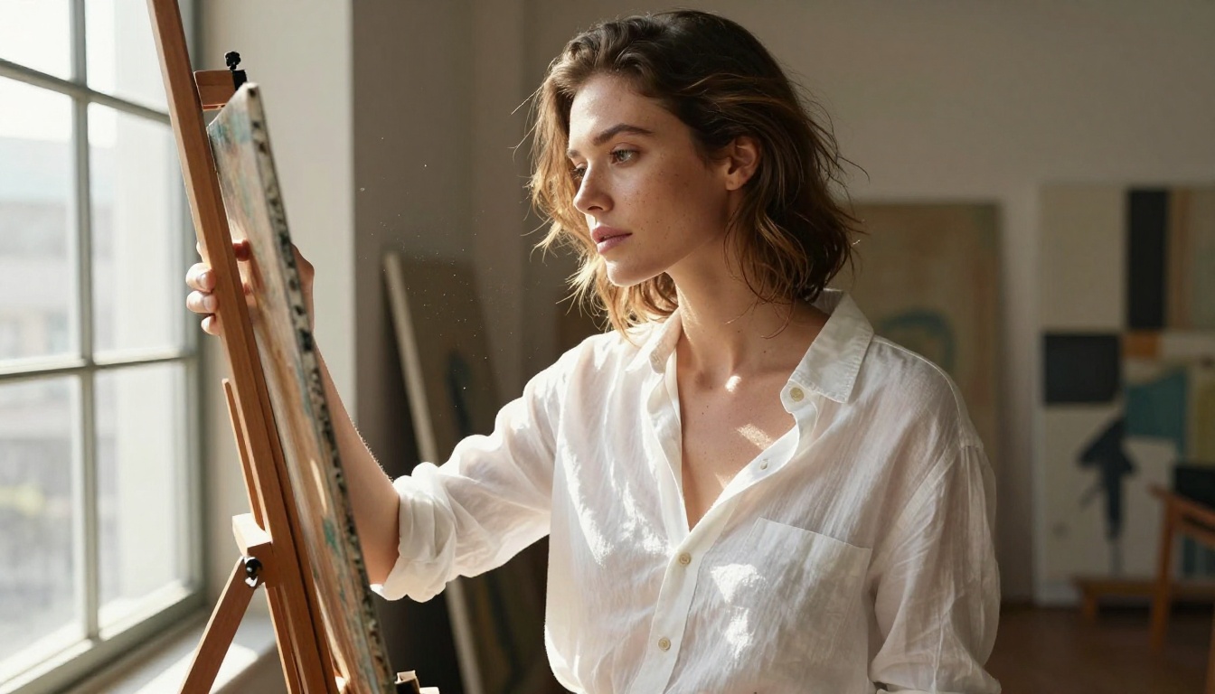 Beautiful woman in studio window light