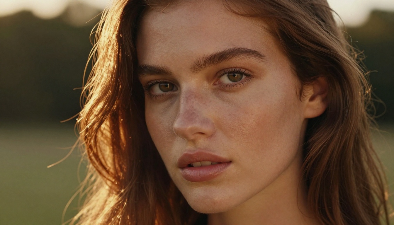 Beautiful woman close-up portrait in warm golden hour side lighting