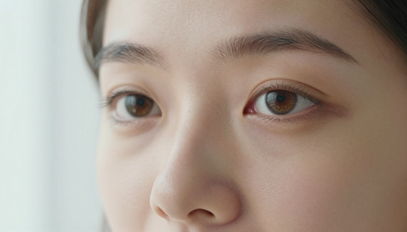 Extreme close-up beauty portrait of woman's face, morning light, sharp skin texture detail