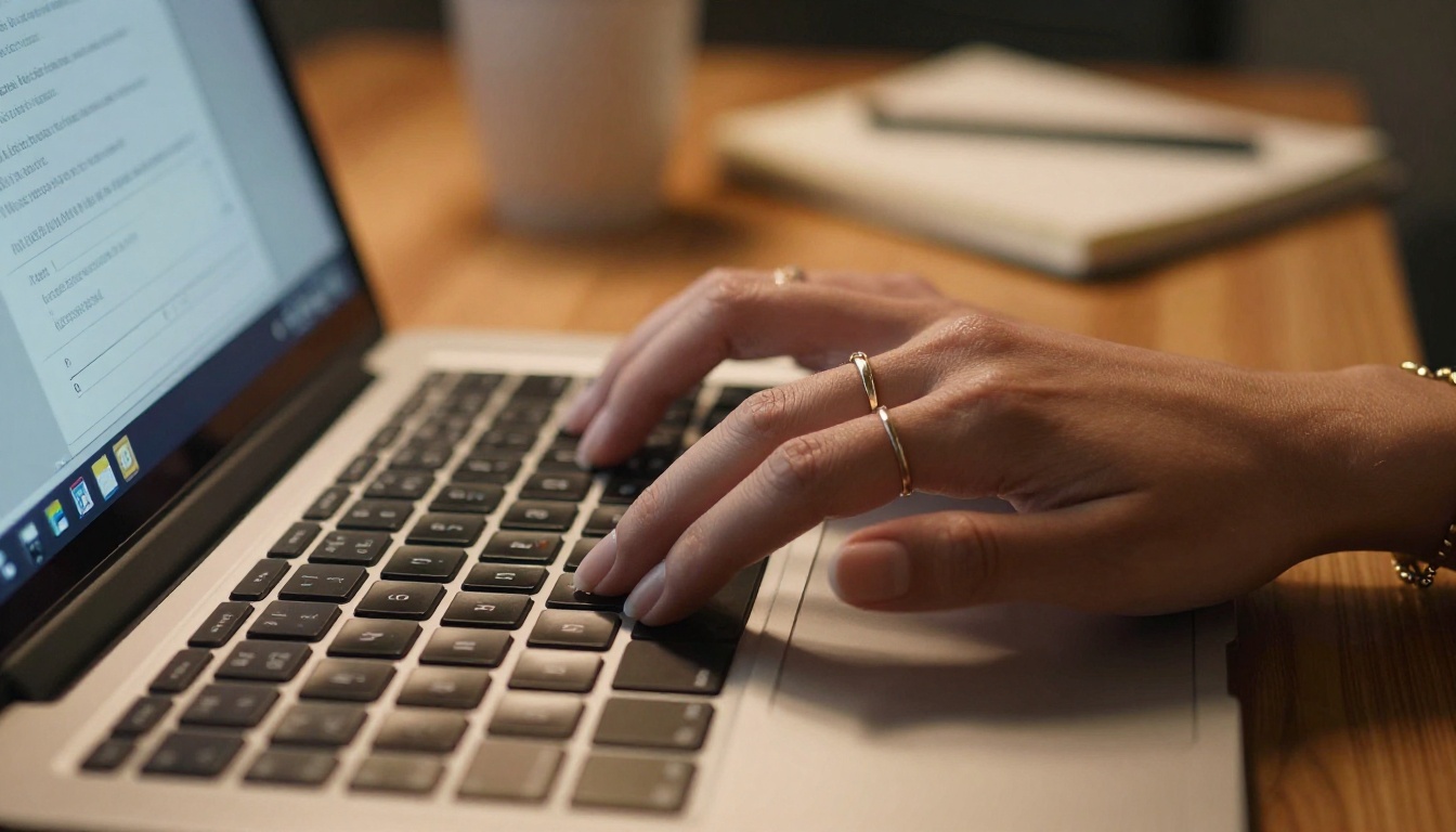 Close-up of hands typing on laptop with AI image generation interface