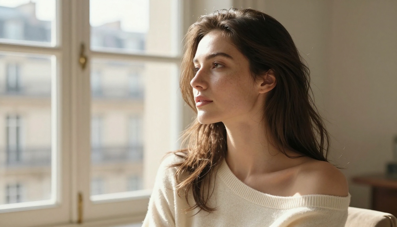 Natural light Parisian apartment window portrait