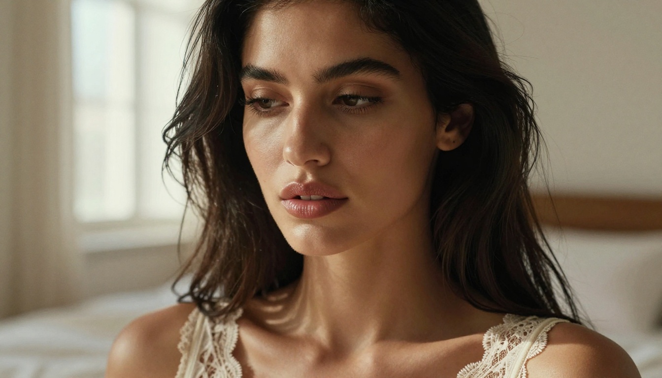 Artistic boudoir close-up portrait with soft directional window light Artistic boudoir close-up portrait with soft directional window light