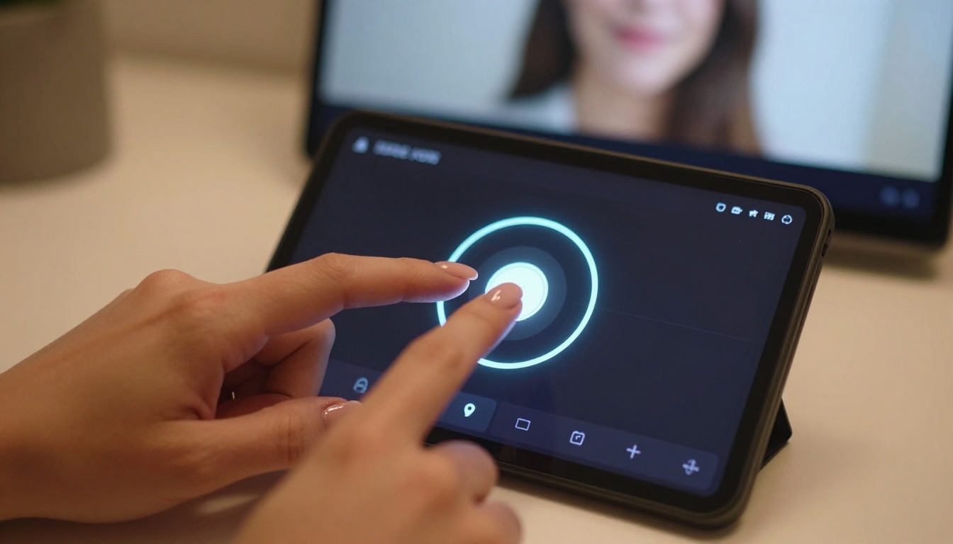 Hands interacting with AI video generation interface Hands interacting with AI video generation interface
