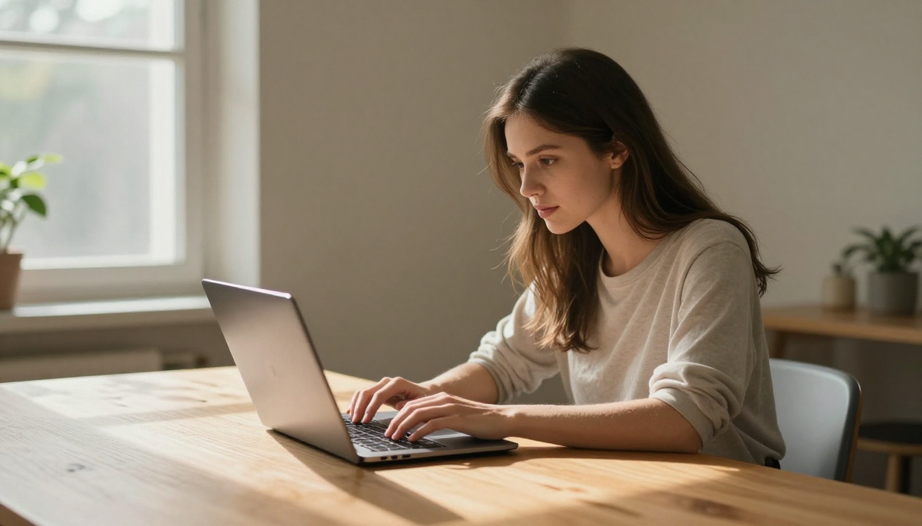 Woman at laptop exploring AI image generation tools