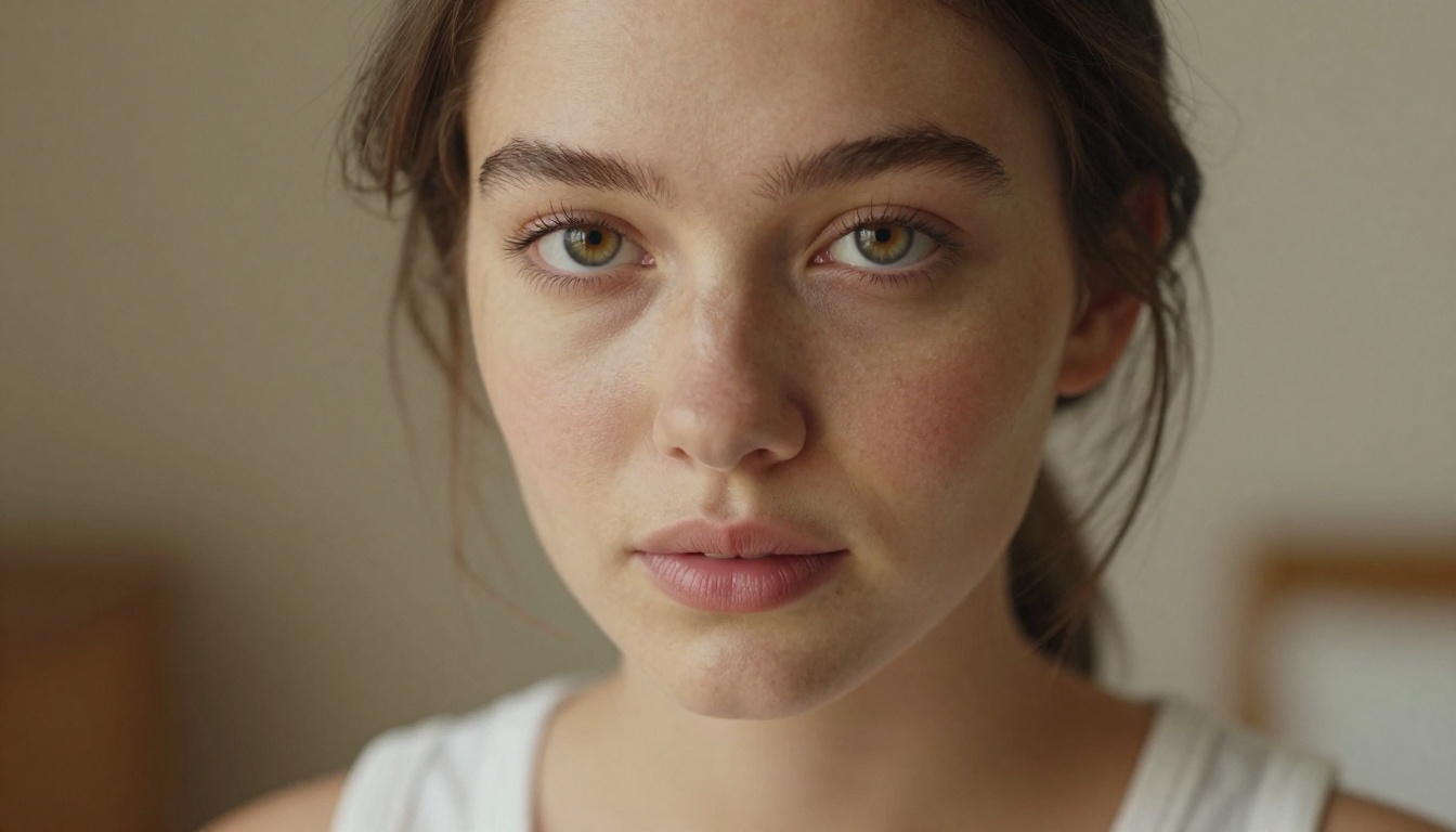 Close-up natural beauty portrait of a woman with soft volumetric morning light