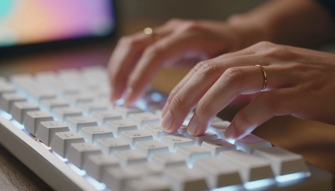 Close-up of hands typing an AI image generation prompt
