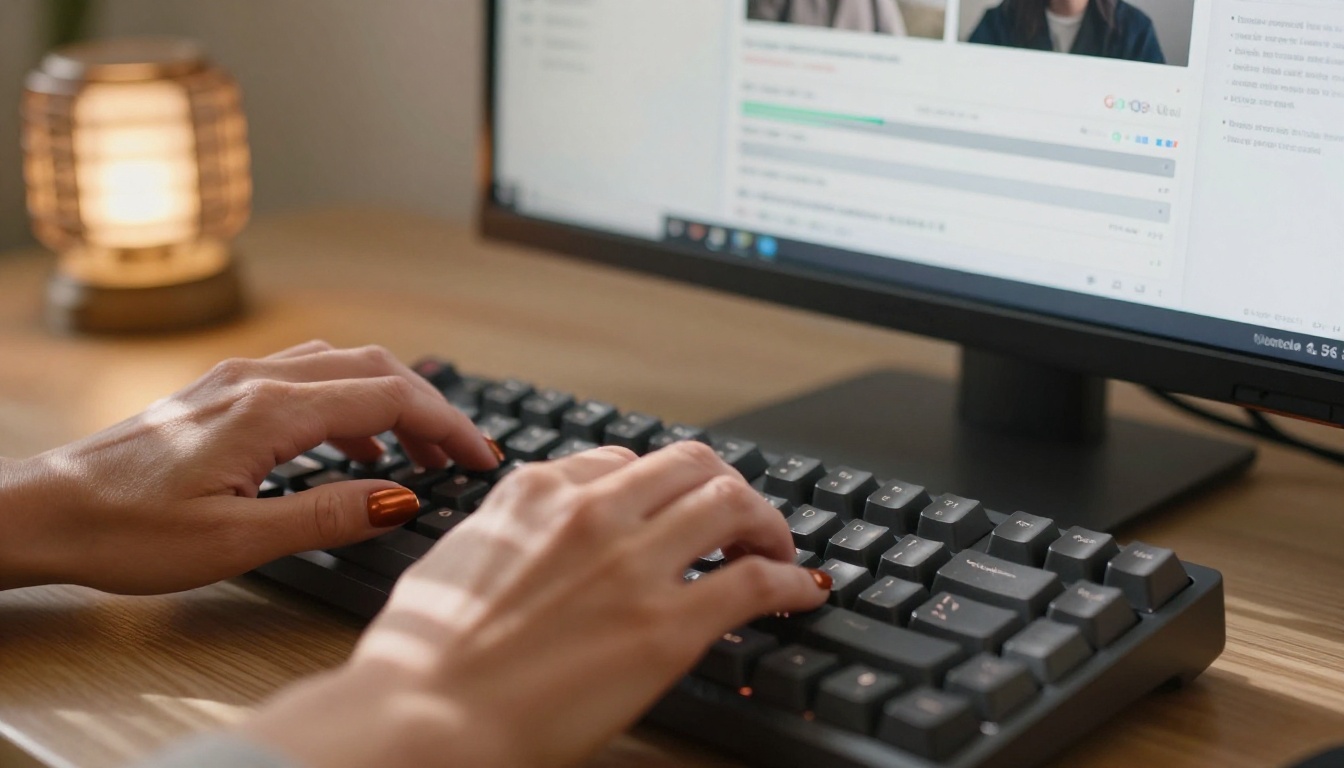 Veo 3.1 interface, hands working at keyboard