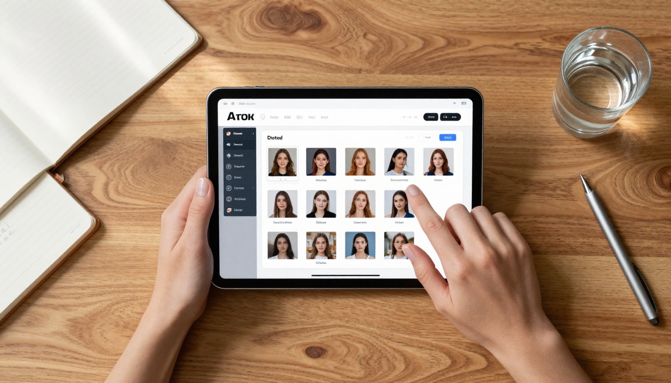 Overhead view of AI model selection on tablet