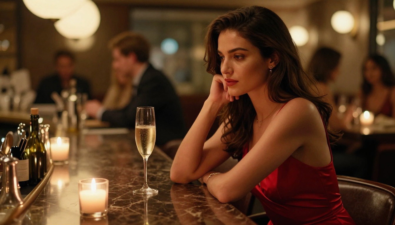 Woman at candlelit bar