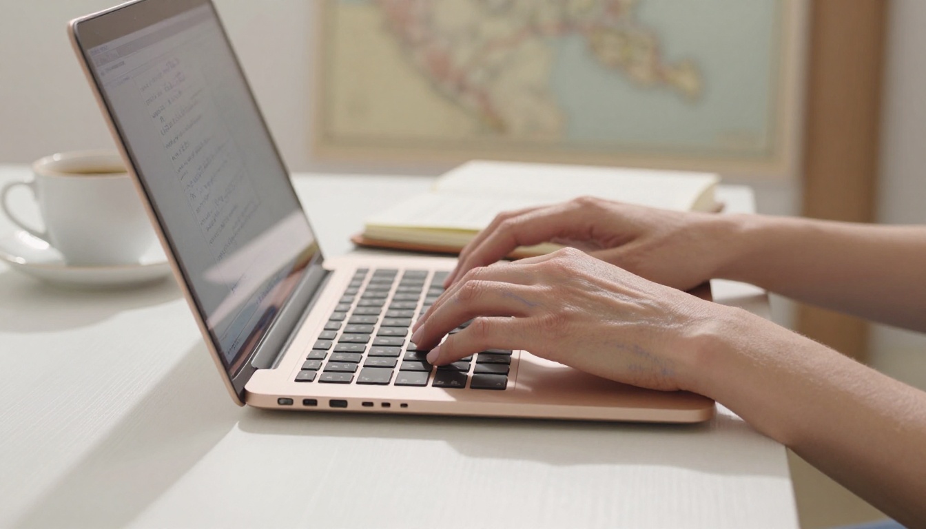 AI adult fiction writing workspace with laptop and manuscript