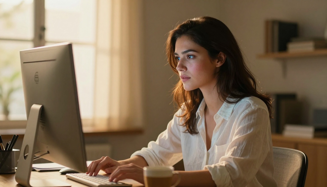 Woman using an AI art platform at a creative workspace