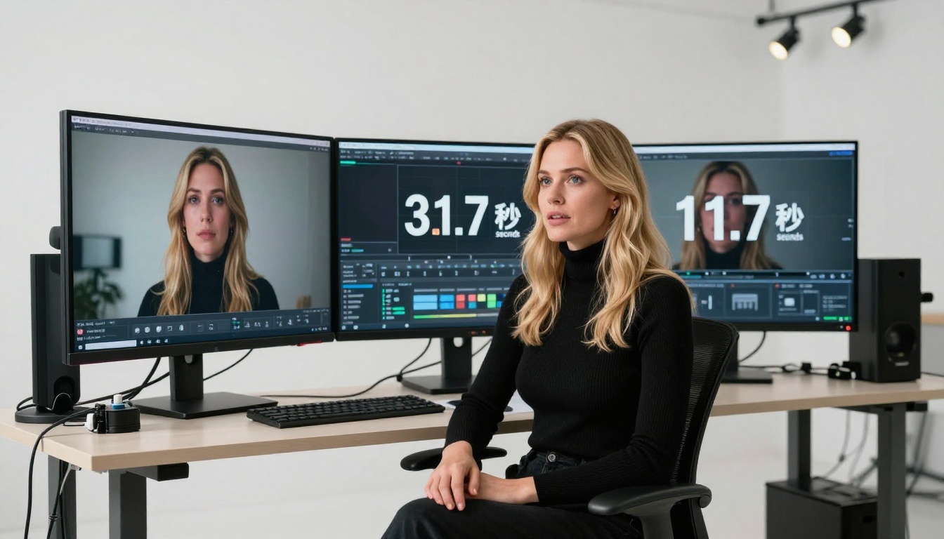 AI video generation speed comparison dual monitor studio setup
