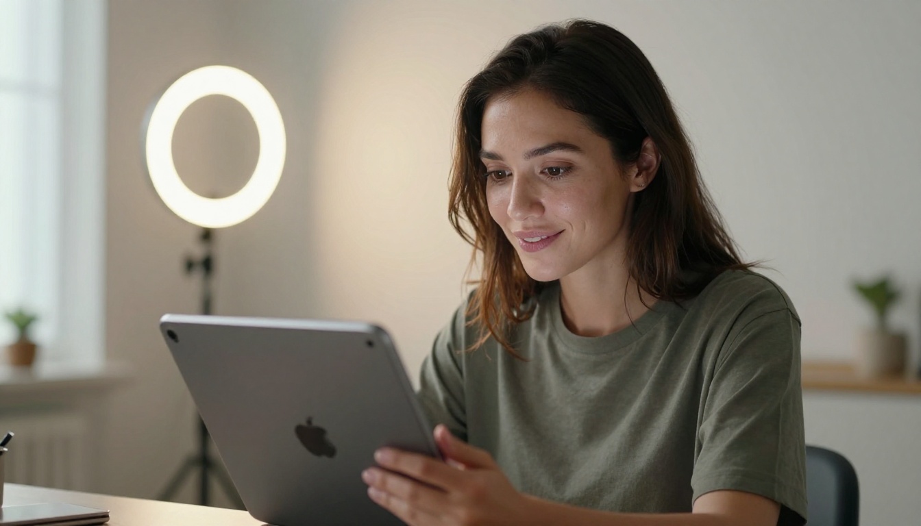 Content creator reviewing AI-generated images on tablet