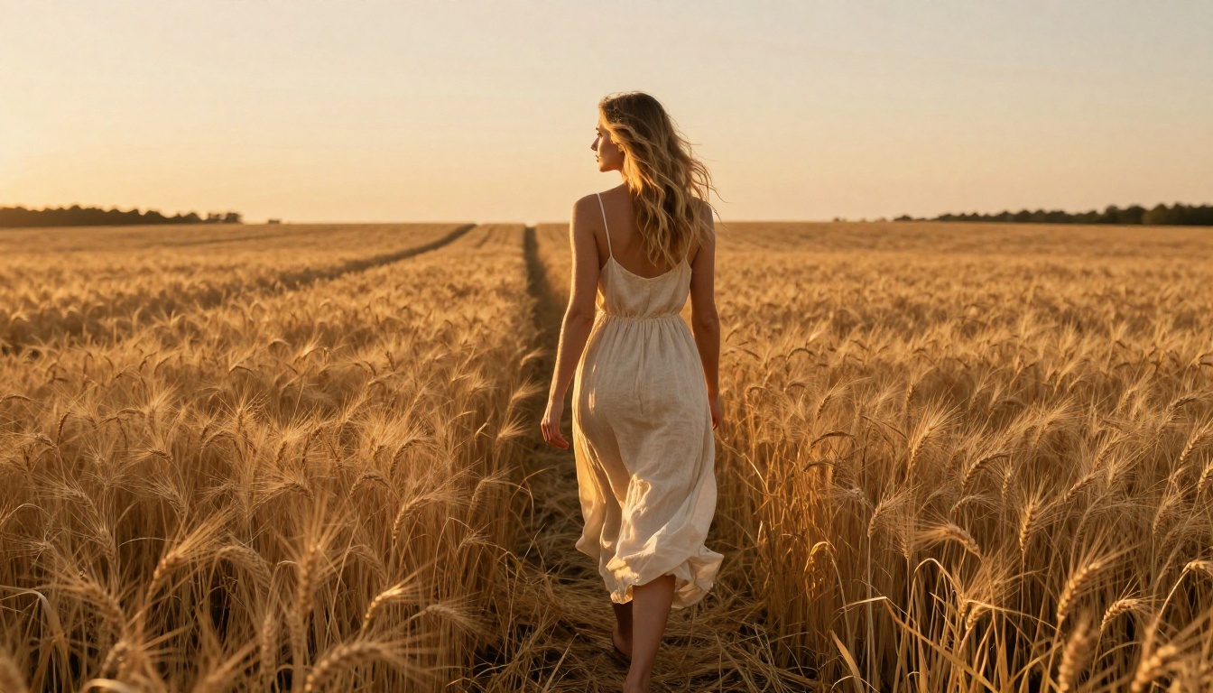 Golden wheat field sunset photorealistic scene for AI creative production