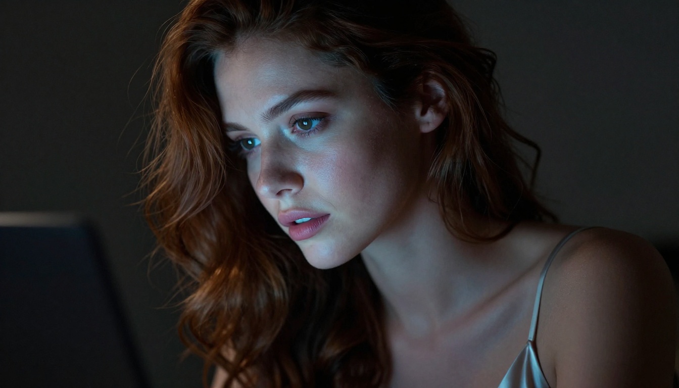 Glamour portrait of woman with screen glow