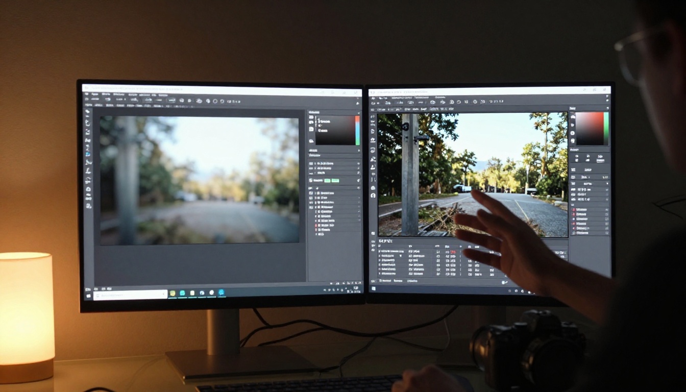 Monitor comparison showing resolution quality difference in AI-generated images