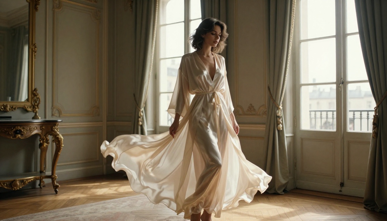Elegant artistic portrait of a woman in a silk robe in a vintage Parisian apartment with natural morning window light, showing the aesthetic quality achievable with modern NSFW AI models