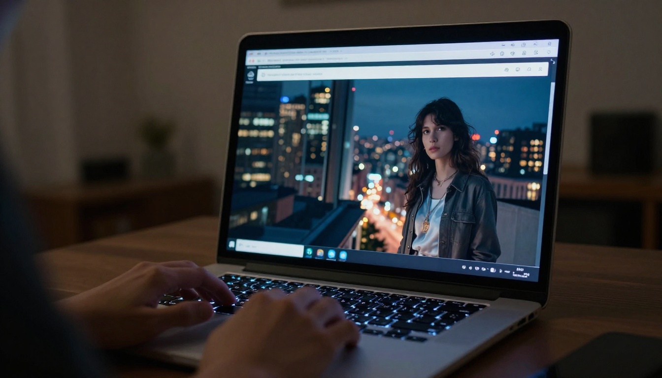 AI image generation interface laptop screen private