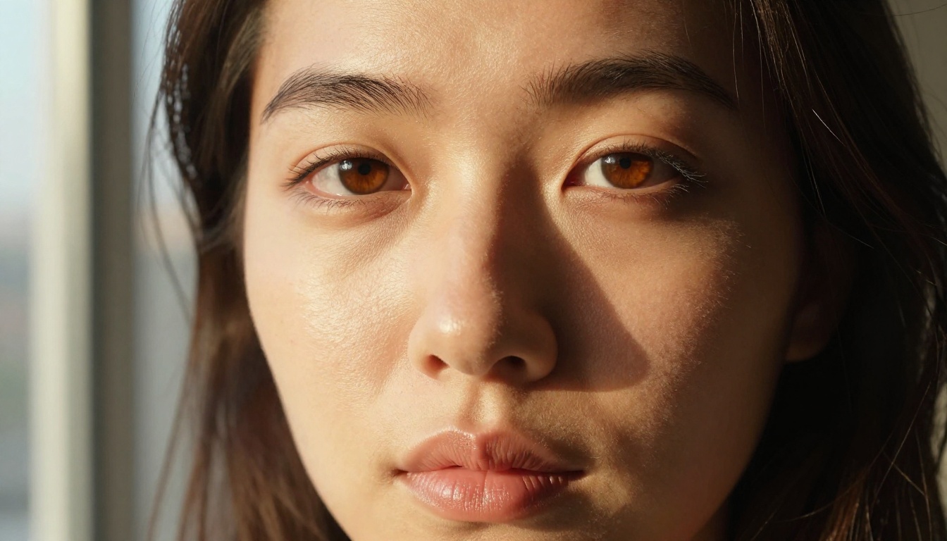 Close-up photorealistic portrait showing detailed skin texture and natural lighting Close-up photorealistic portrait showing detailed skin texture and natural lighting
