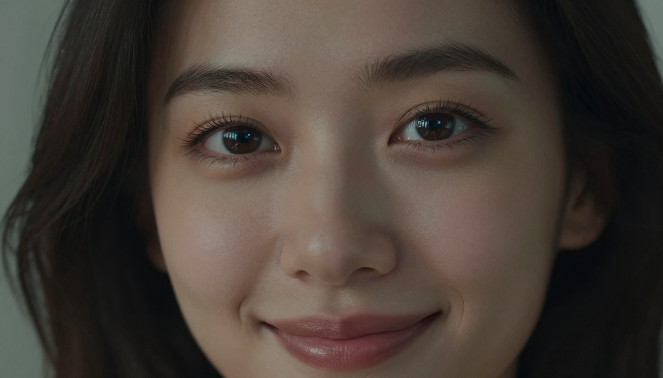 Close-up portrait of woman with screen light reflecting in her eyes