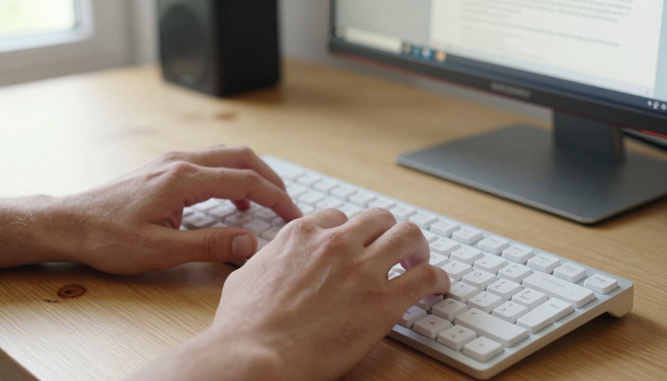 Person typing a video prompt on a keyboard with interface on screen