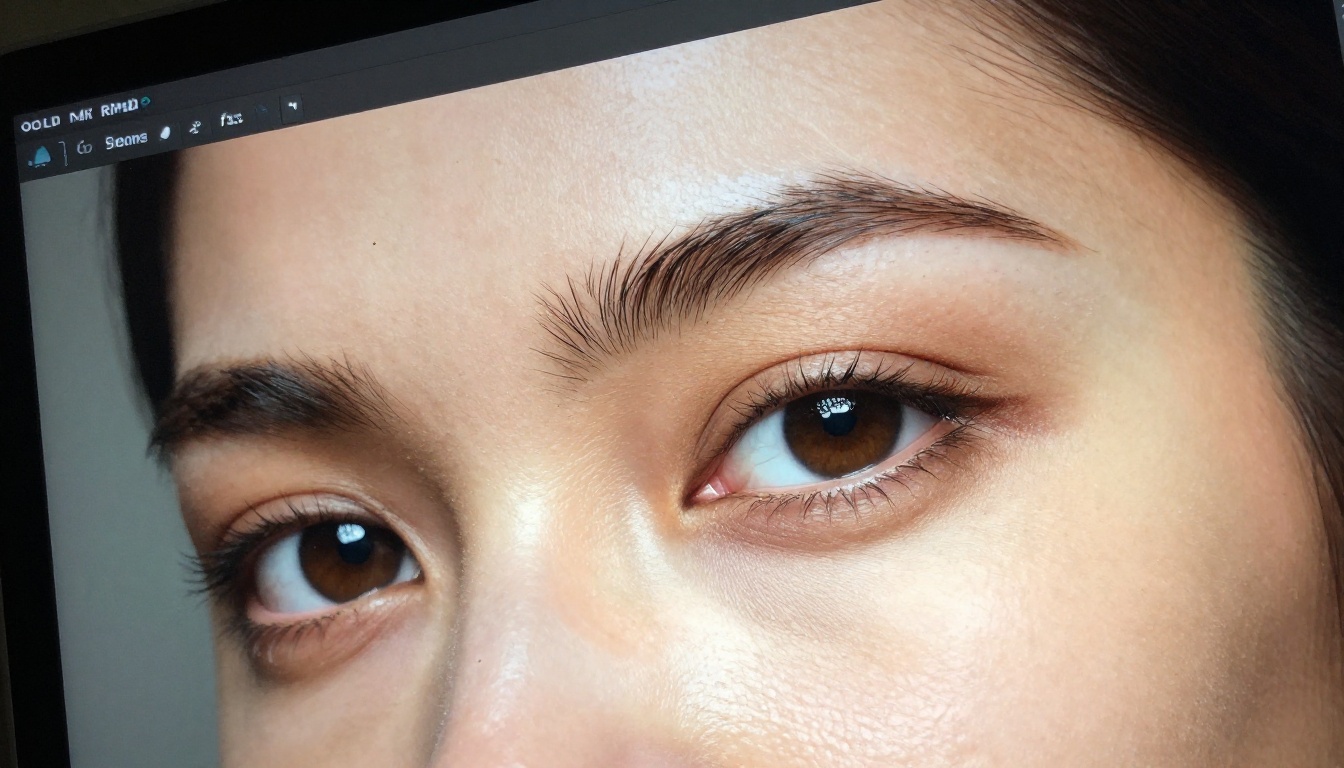 Extreme close-up macro shot of a 4K monitor surface displaying a photorealistic AI portrait with individual pixel detail visible