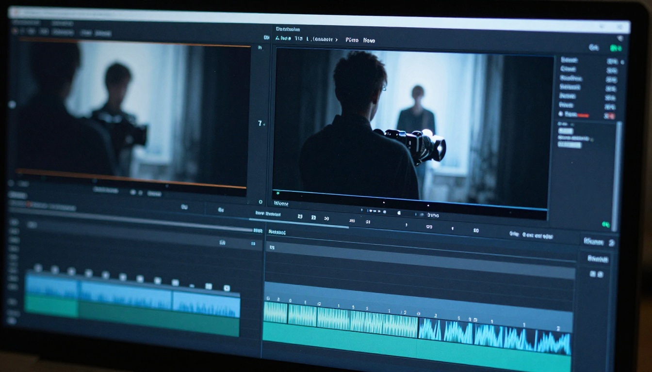 4K monitor close-up showing video timeline comparison