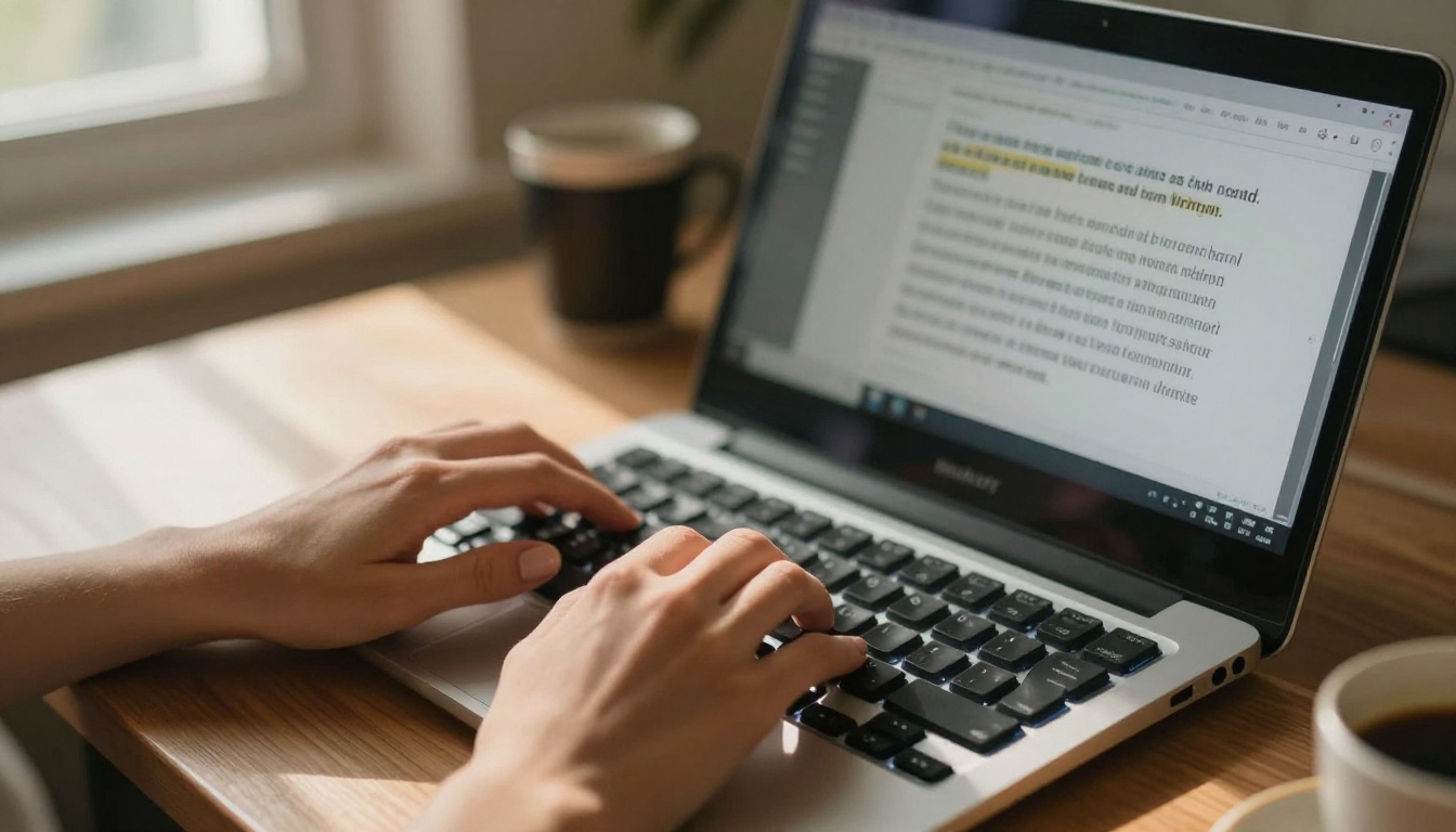 Creative person typing AI video prompt on mechanical keyboard