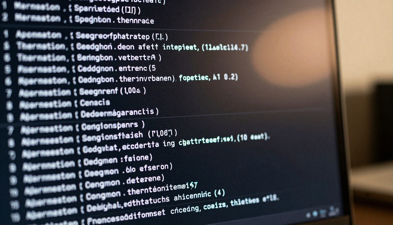 Close-up of high-resolution monitor screen showing dense AI reasoning text in dark-mode terminal interface with white monospace font and warm desk lamp reflection