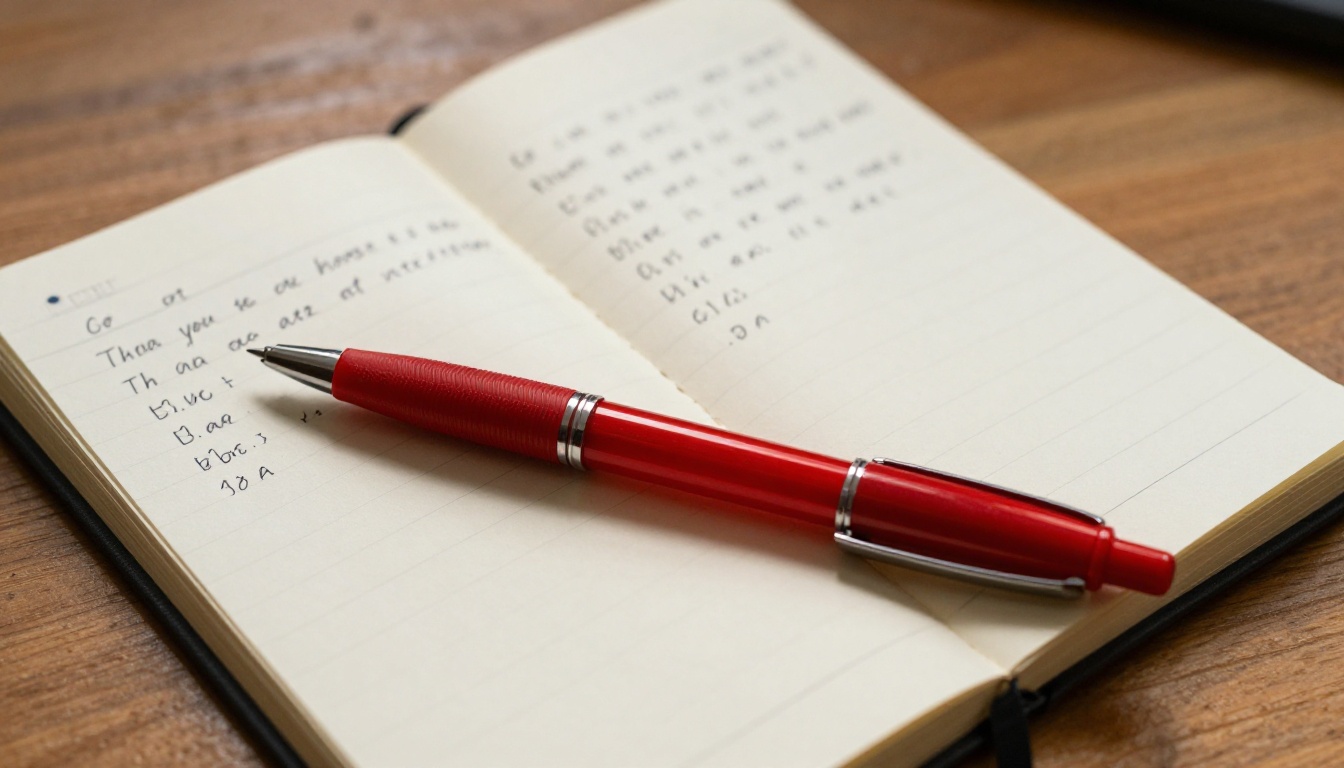 Handwritten comparison notes in an open notebook with a red pen and margin annotations