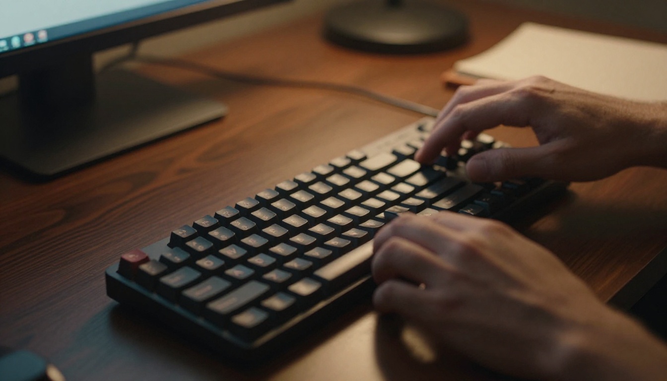 Writer at keyboard with natural lighting