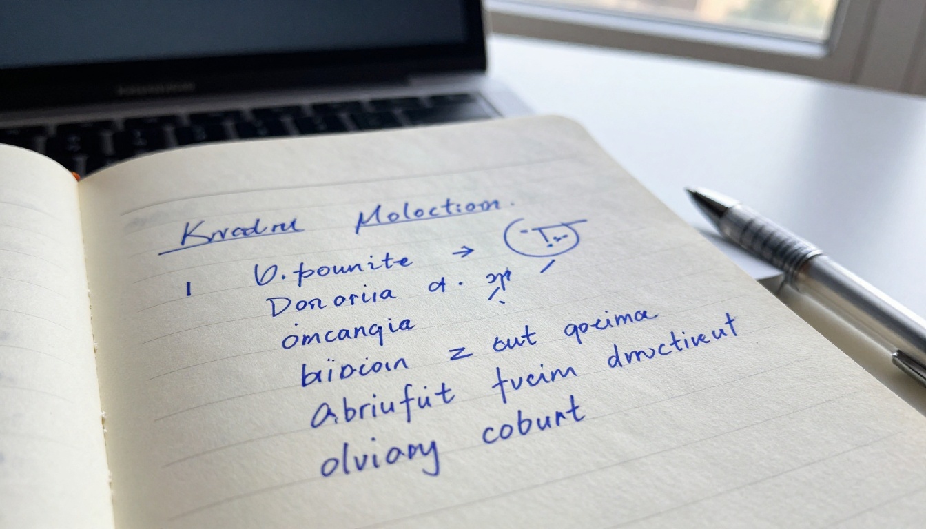 Handwritten brainstorm notes in a worn notebook