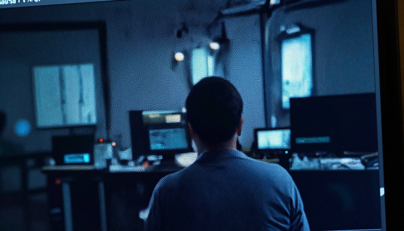 Close-up of a high-resolution monitor showing 1080p video frame detail with screen backlight