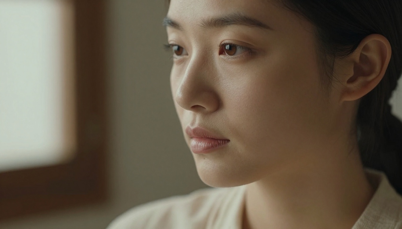 Close-up portrait of a woman with a focused expression working with AI tools