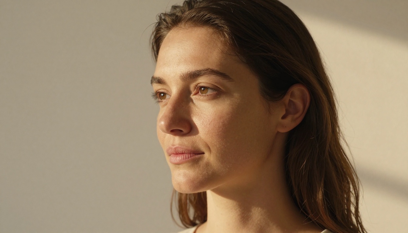 Photorealistic portrait with Rembrandt lighting, visible skin texture and individual hair strands